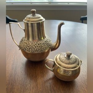 Vintage Brass Teapot and Sugar Bowl Set